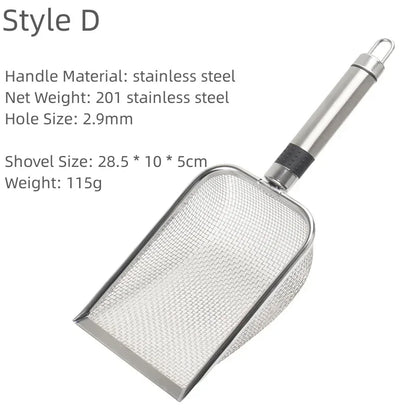 Pet Cat Waste Shovel Long Handle Stainless Steel Metal Shovel Litter Filter Garbage Sand Scoop Pet Cleaning Tool Cat Supplies