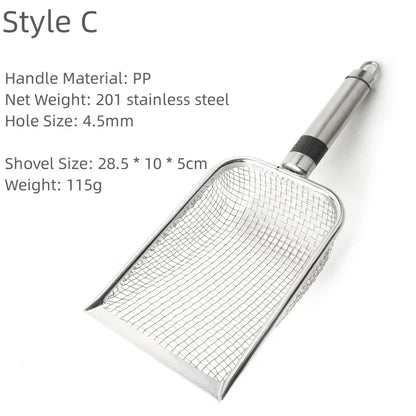 Pet Cat Waste Shovel Long Handle Stainless Steel Metal Shovel Litter Filter Garbage Sand Scoop Pet Cleaning Tool Cat Supplies